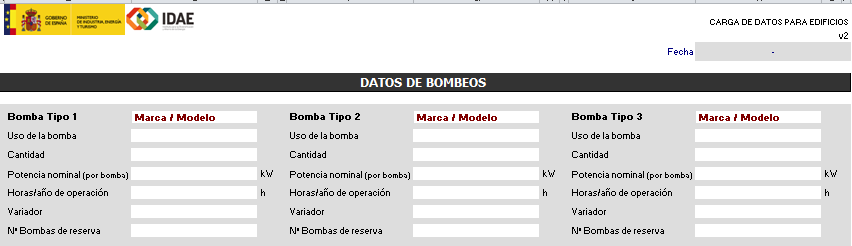 Uso de la bomba: seleccionar del desplegable la opción que corresponda. Cantidad: número total de bombas de las mismas características.