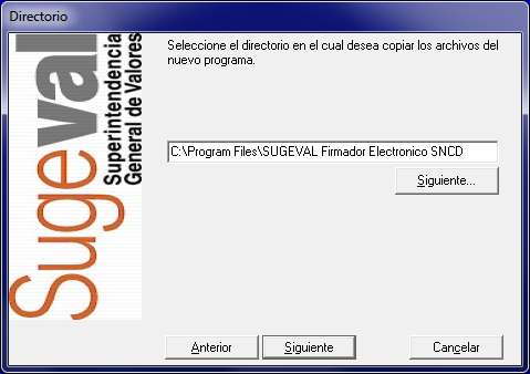 Figura No. 14 Archivo de instalación del Firmador Electrónico 3. Seleccionar el directorio en el disco duro donde se instalará la aplicación.