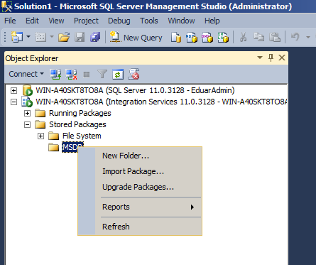 - Manual De Despliegue Importar paquetes en el servidor de Integration Services En Microsoft SQL Server Management Studio, dentro del explorador de objetos presionamos el botón conectar y