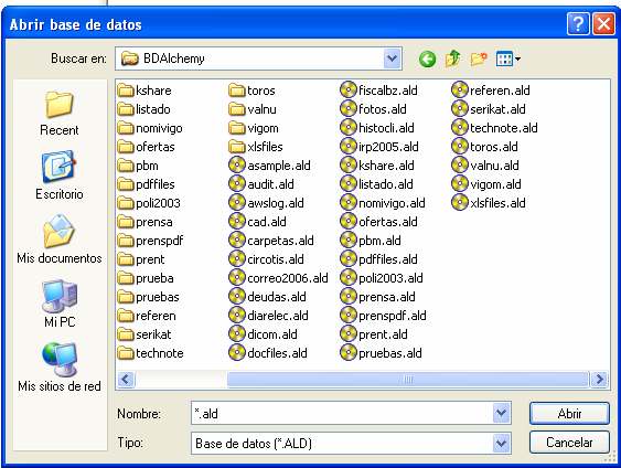 Para abrir una base de datos, en el menú archivo se selecciona la opción Abrir base de datos.