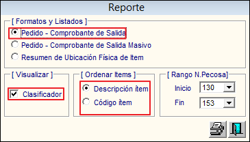 Para visualizar los reportes relacionado a las Atenciones de Pedidos, el Usuario dará clic en el ícono Imprimir de la barra de herramientas de la venta principal, mostrándose la ventana Reporte con