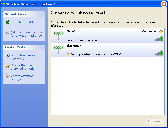 Aparece la pantalla Espere mientras Windows se conecta a la red Cisco# (Please wait while Windows connects to the Cisco2 network).