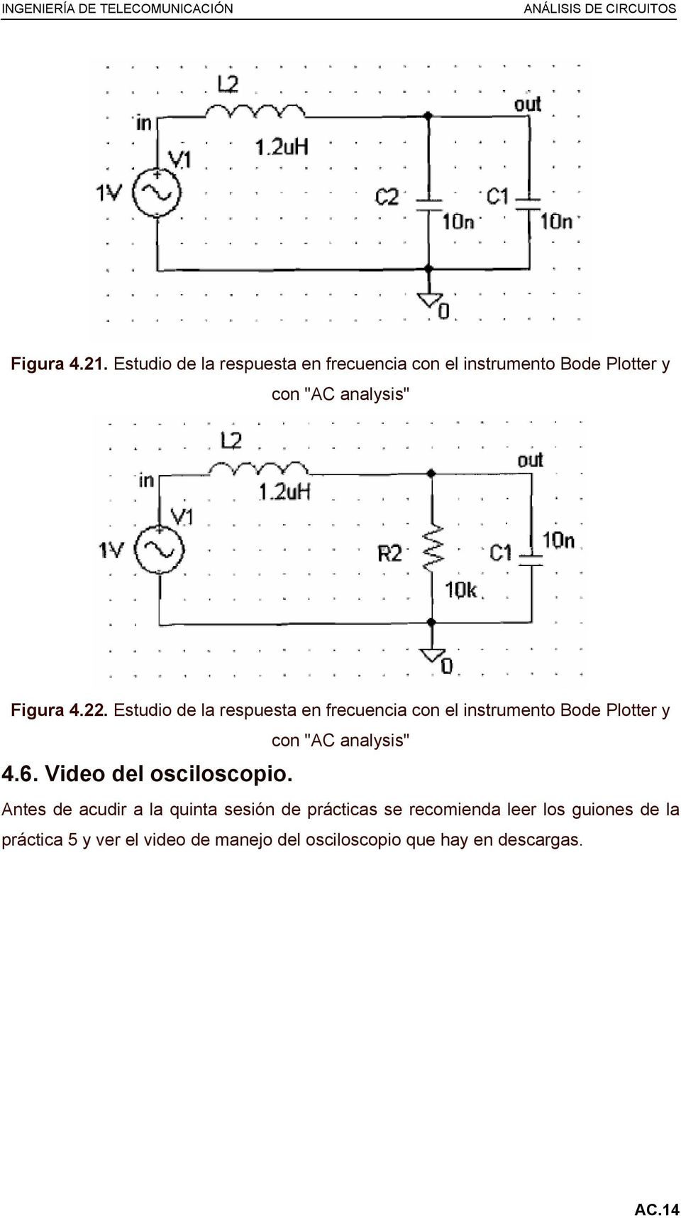 22. Estudio de la respuesta en frecuencia con el instrumento Bode Plotter y con "AC analysis" 4.6.