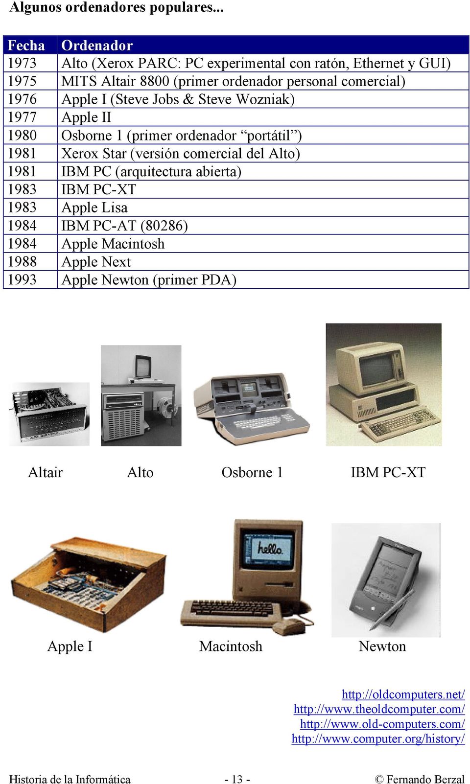 Steve Wozniak) 1977 Apple II 1980 Osborne 1 (primer ordenador portátil ) 1981 Xerox Star (versión comercial del Alto) 1981 IBM PC (arquitectura abierta) 1983 IBM PC-XT 1983
