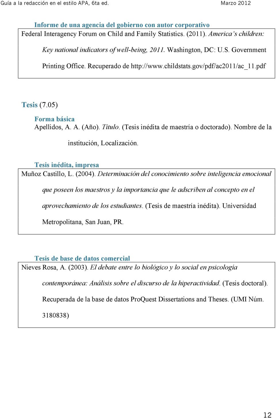 (Tesis inédita de maestría o doctorado). Nombre de la institución, Localización. Tesis inédita, impresa Muñoz Castillo, L. (2004).