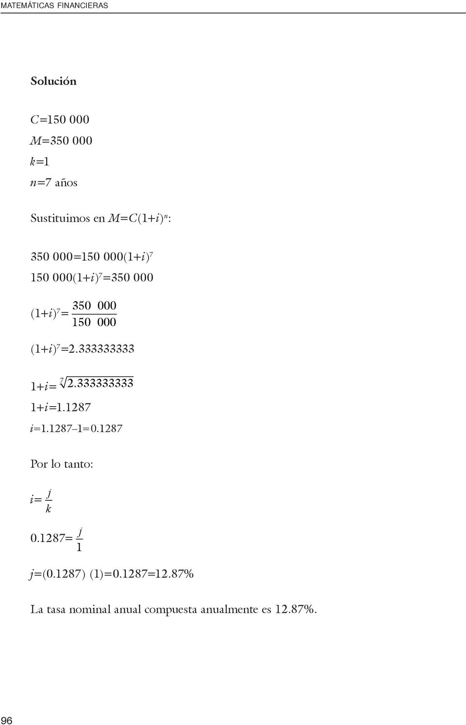 333333333 7 1+i= 2. 333333333 1+i=1.1287 i=1.1287 1=0.1287 Por lo tanto: i= j k 0.