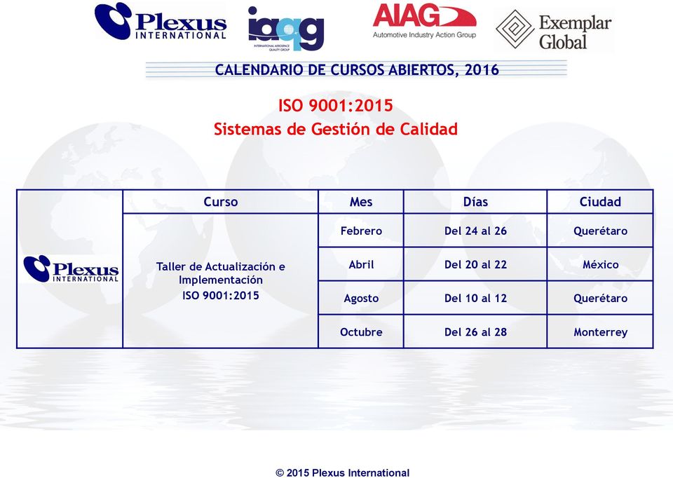 Implementación ISO 9001:2015 Abril Del 20 al 22 México
