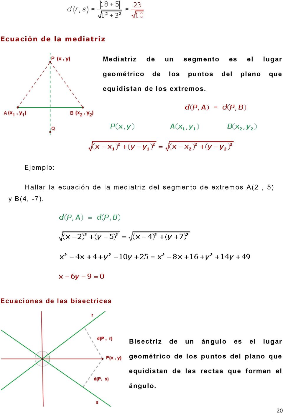 Ejemplo: Hallar la ecuación de la mediatriz del s egmento de extremos A(2, 5) y B(4, -7).