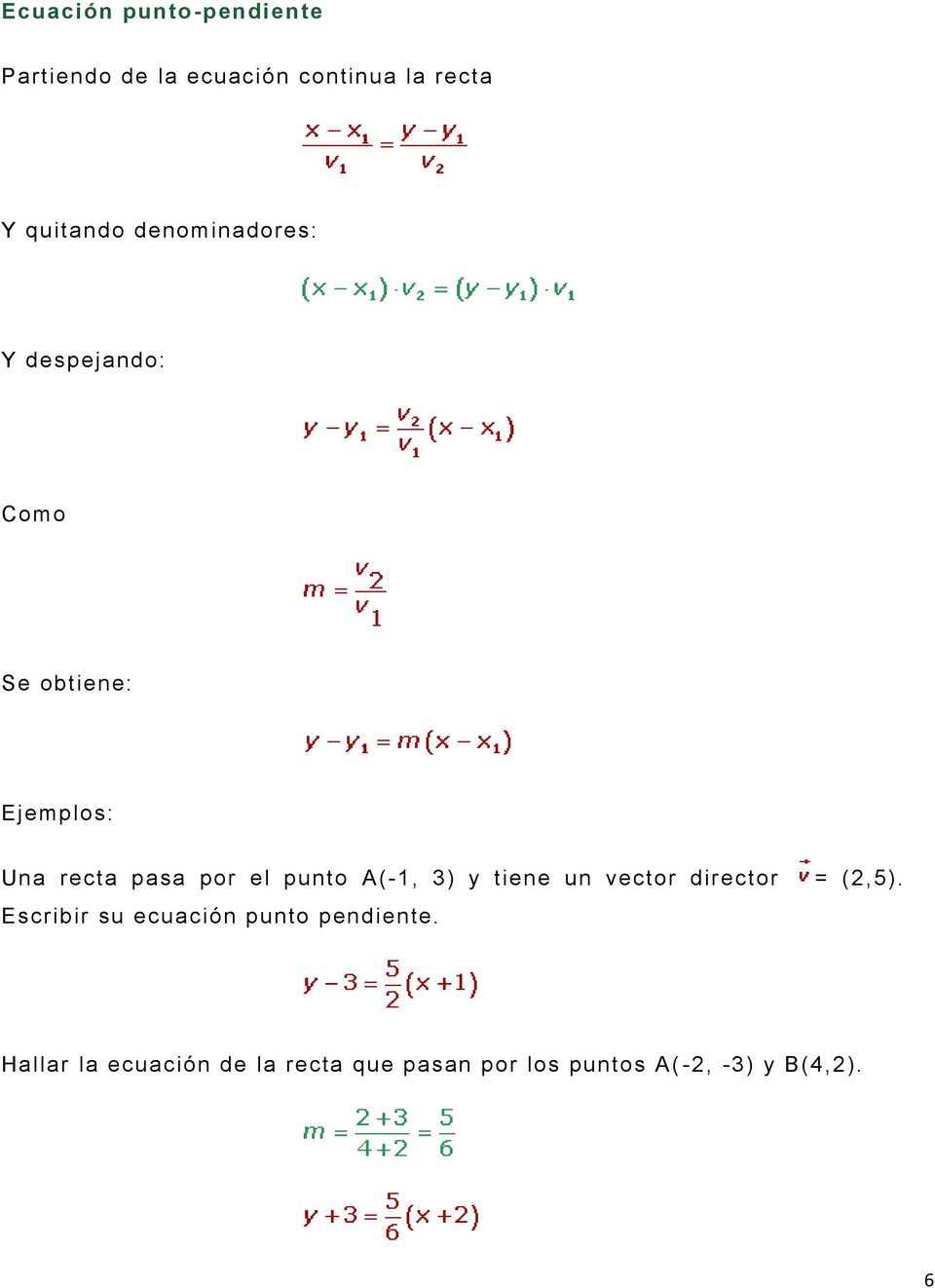 punto A(-1, 3) y tiene un vector director = (2,5).