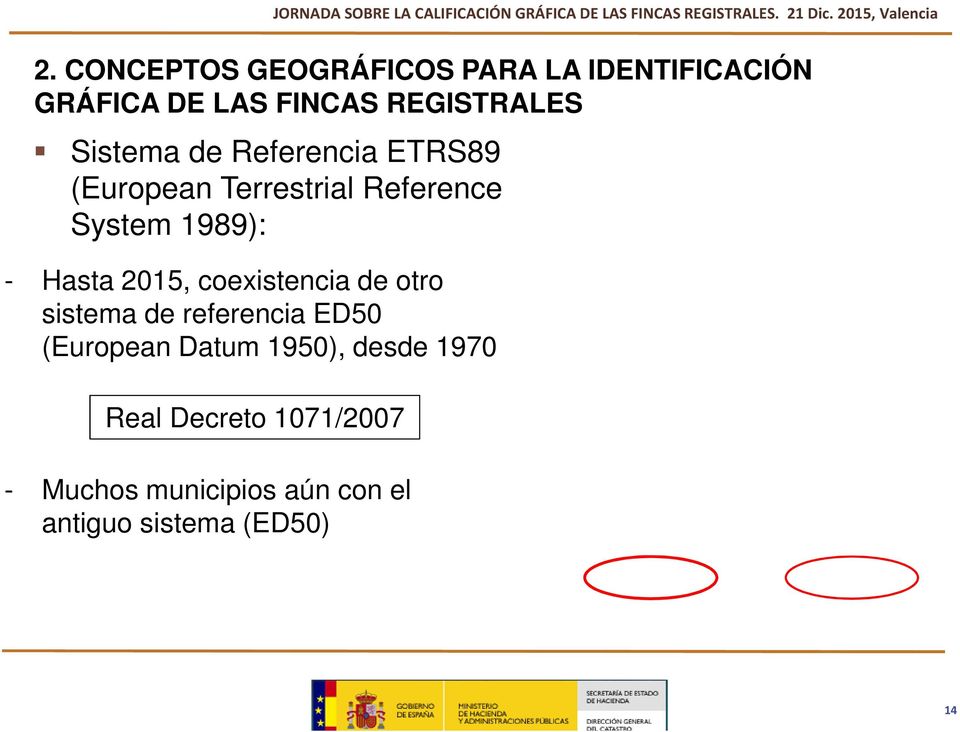 2015, coexistencia de otro sistema de referencia ED50 (European Datum 1950), desde