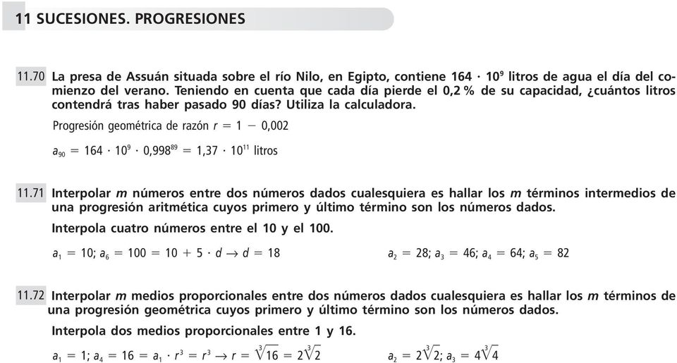 Progresión geométrica de razón r 0,00 a 90 64 0 9 0,998 89,7 0 litros.
