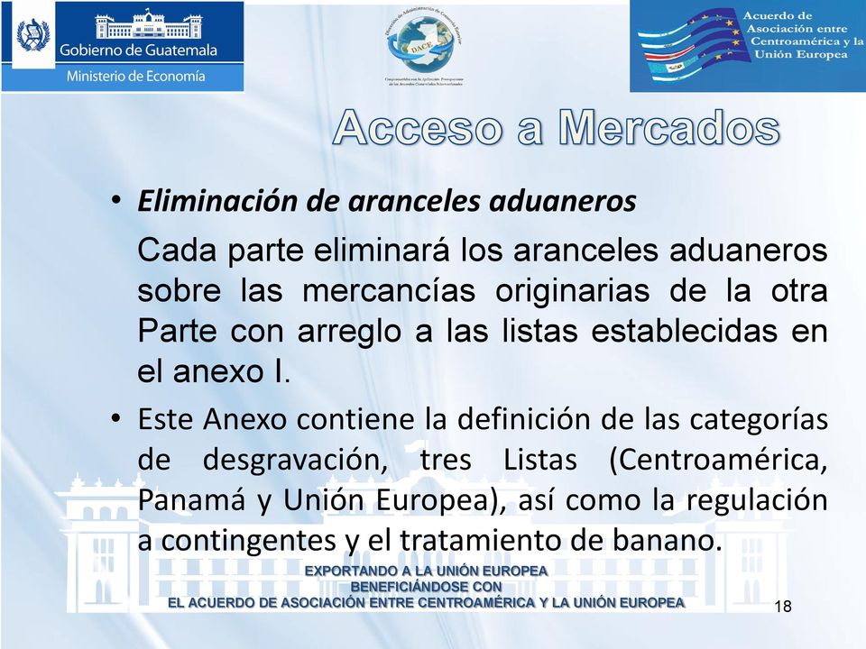 Este Anexo contiene la definición de las categorías de desgravación, tres Listas (Centroamérica, Panamá y