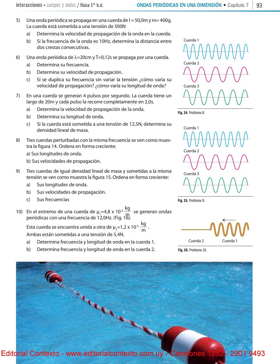 6) Una onda periódica de λ20c y 0,12 e propaga por una cuerda. a) Deterina u frecuencia. b) Deterina u velocidad de propagación.