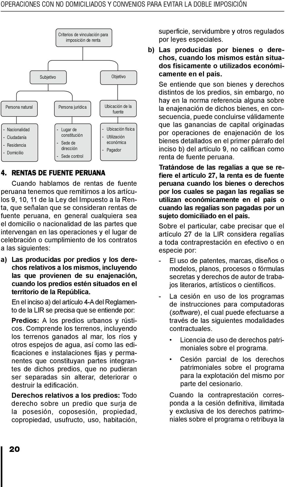 control - Ubicación física - Utilización económica - Pagador Cuando hablamos de rentas de fuente peruana tenemos que remitirnos a los artículos 9, 10, 11 de la Ley del Impuesto a la Renta, que