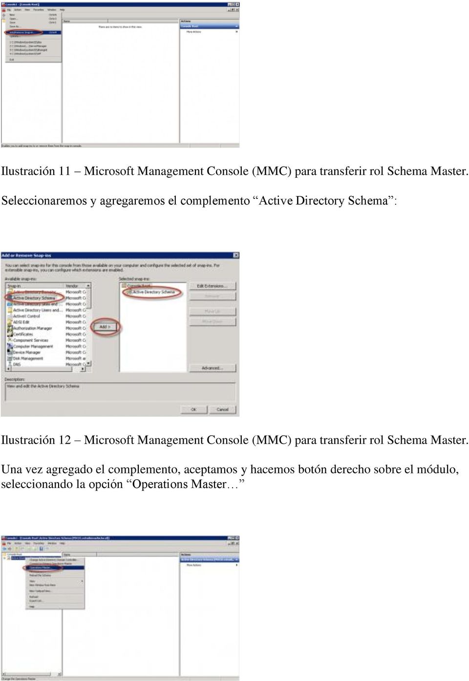 Microsoft Management Console (MMC) para transferir rol Schema Master.