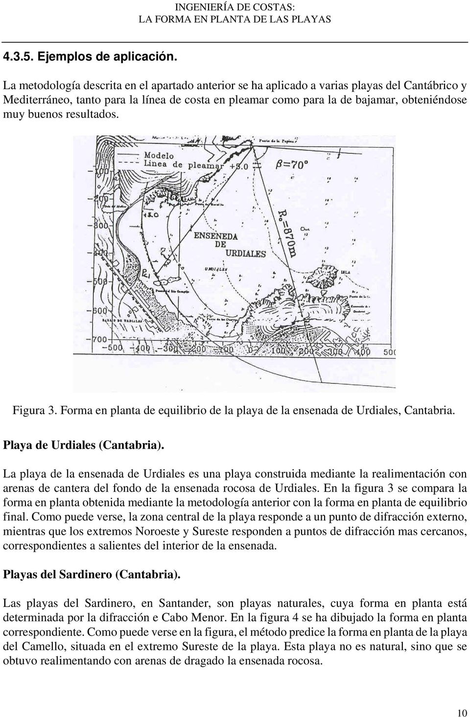 resultados. Figura 3. Forma en planta de equilibrio de la playa de la ensenada de Urdiales, Cantabria. Playa de Urdiales (Cantabria).