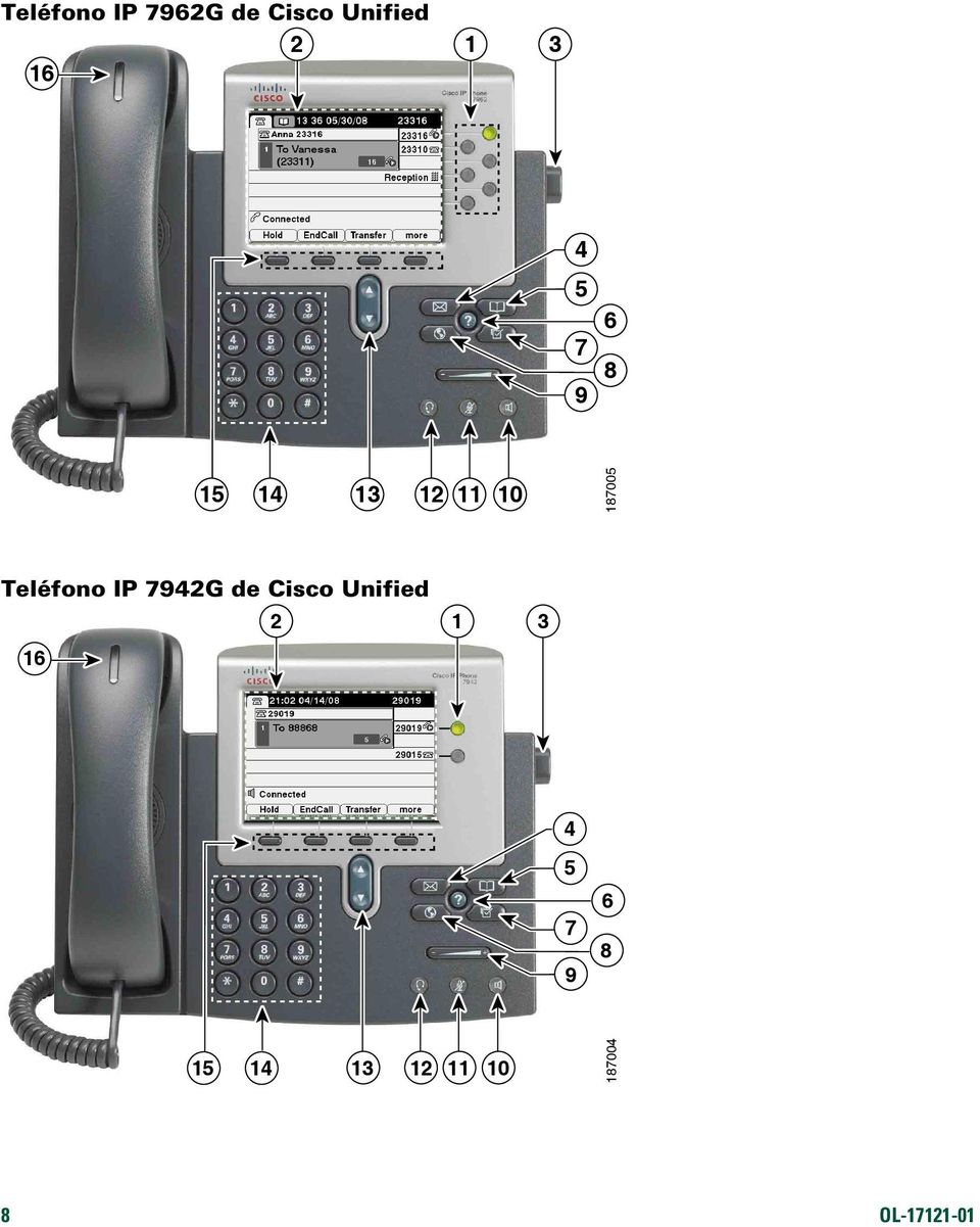 Teléfono IP 7942G de Cisco Unified 2 1 3 16