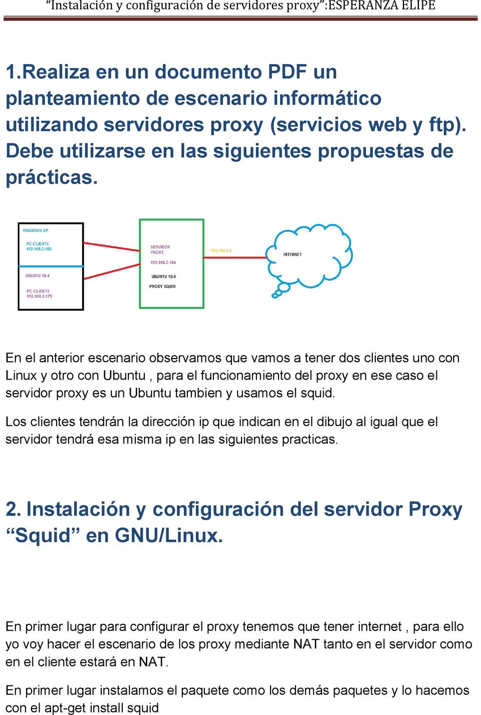 squid. Los clientes tendrán la dirección ip que indican en el dibujo al igual que el servidor tendrá esa misma ip en las siguientes practicas. 2.
