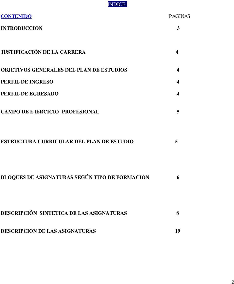 EJERCICIO PROFESIONAL 5 ESTRUCTURA CURRICULAR DEL PLAN DE ESTUDIO 5 BLOQUES DE
