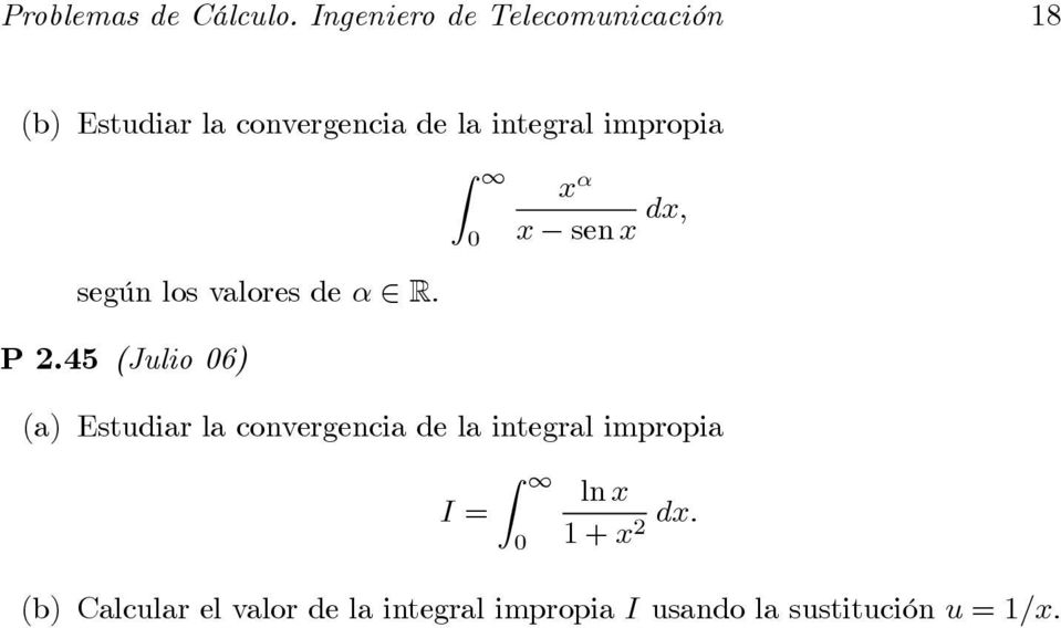 integral impropia según los valores de R P2.