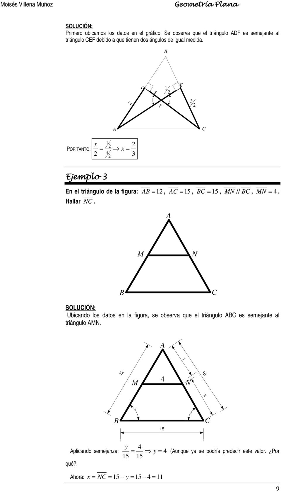 D x E F C POR TNTO: x x Ejempo En e triánguo de a figura:, C 5, C 5, MN // C, MN 4. Haar NC.
