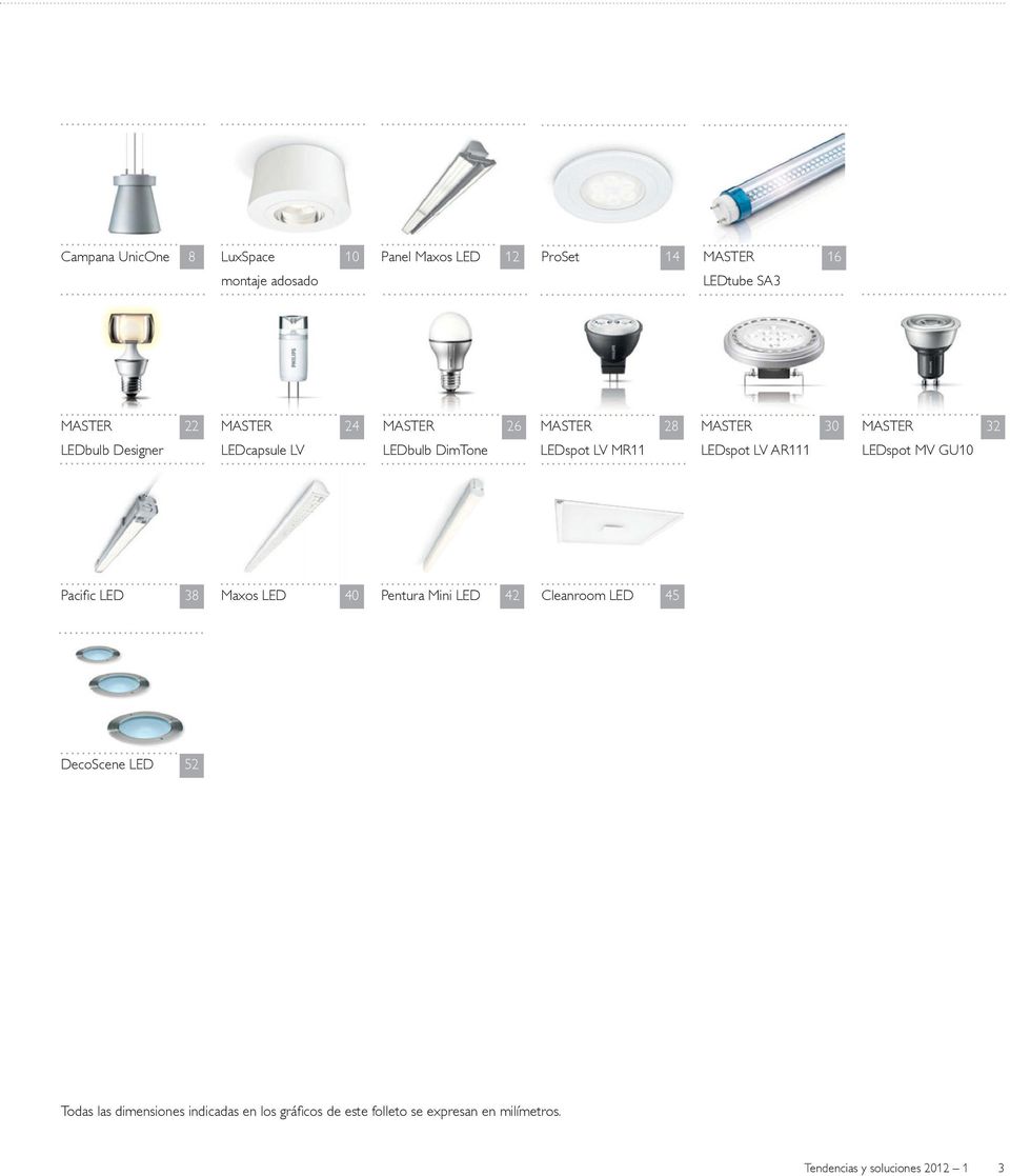 LEDspot LV AR111 LEDspot MV GU10 Pacifi c LED 38 Maxos LED 40 Pentura Mini LED 42 Cleanroom LED 45 DecoScene LED