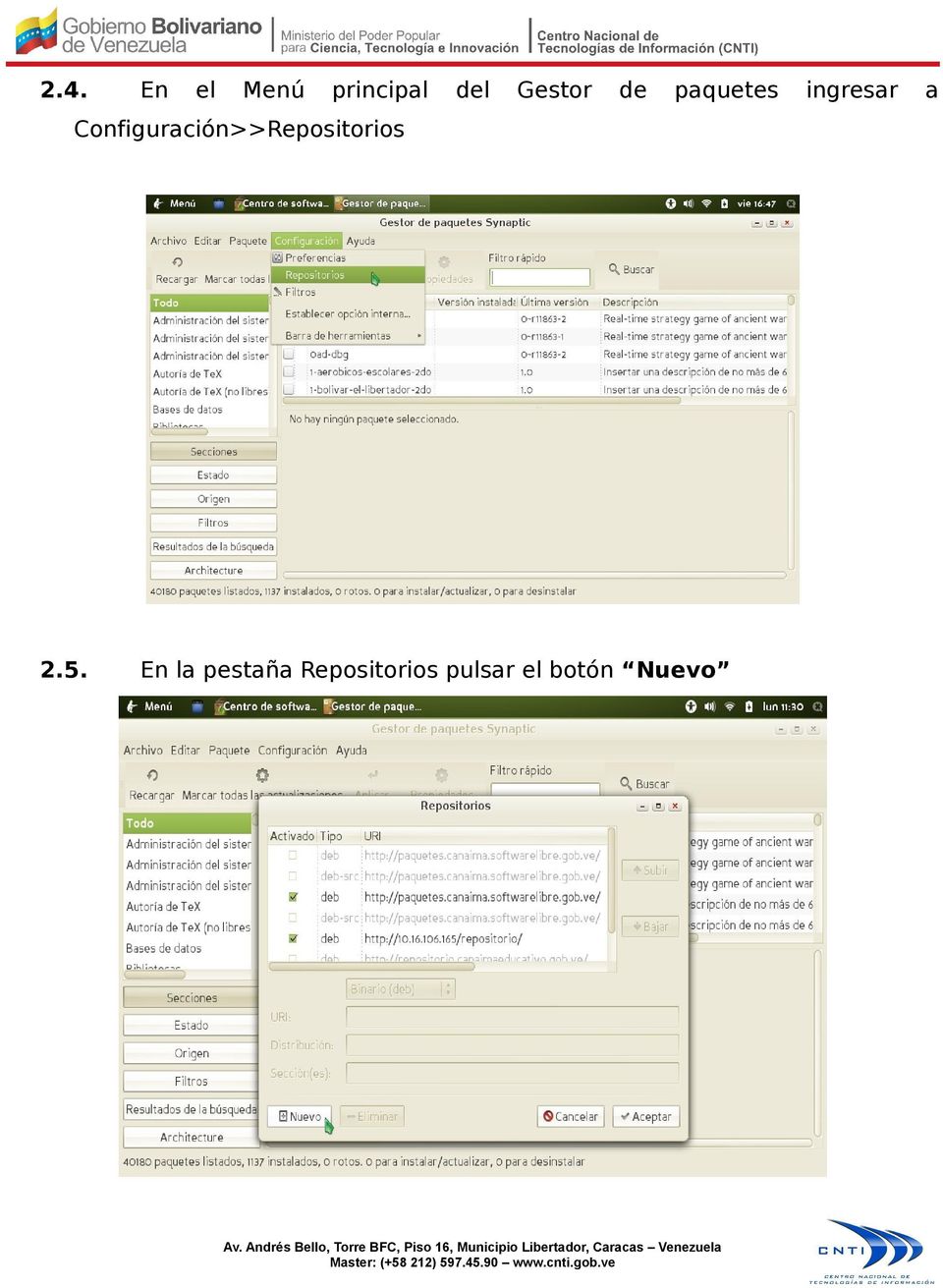 Configuración>>Repositorios 2.5.
