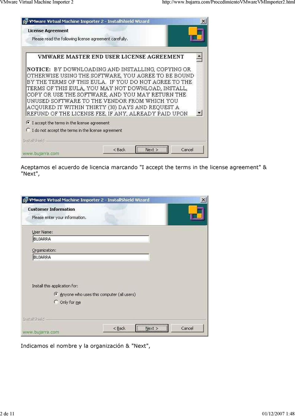 terms in the license agreement" & "Next",