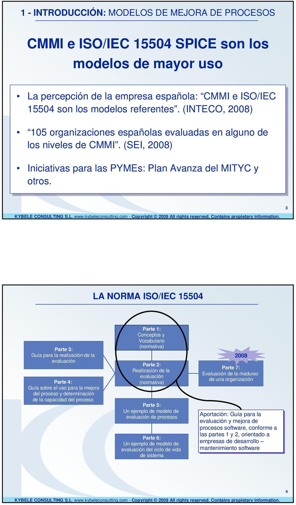 3 LA NORMA ISO/IEC 15504 Parte 3: Guía realización evaluación Parte 4: Guía sobre uso mejora l terminación capacidad l Parte 1: Conceptos Vocaburio (normativa) Parte 2: Realización evaluación
