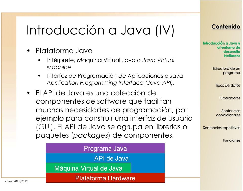 El API de Java es una colección de componentes de software que facilitan muchas necesidades de programación, por ejemplo para