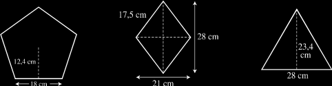 45. Calcula la diagonal de un rectángulo cuya base mide 45 m y la altura 24 m. TEMA 13:Perímetros y áreas 46. Calcula el perímetro y el área de estas figuras: 47.