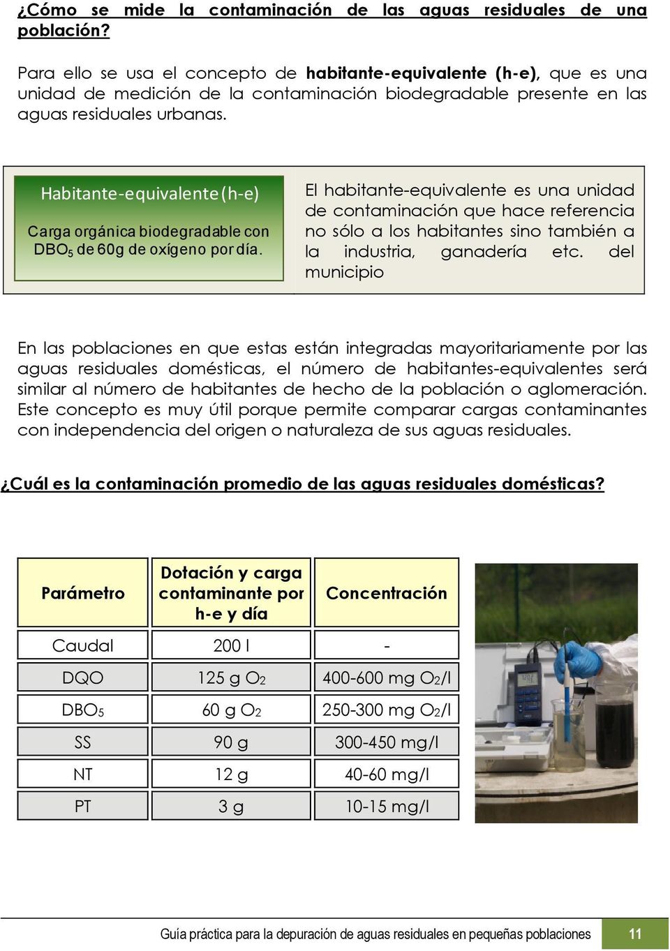 Habitante equivalente (h e) Carga orgánica biodegradable con DBO 5 de 60g de oxígeno por día.