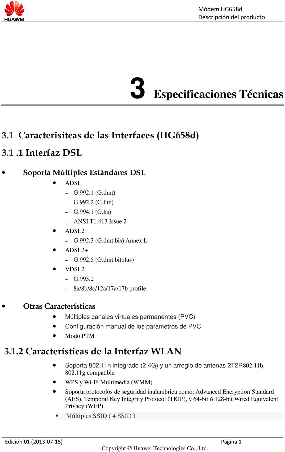 Modem Residencial VDSL2 HG658d Descripción de Producto - PDF Free Download