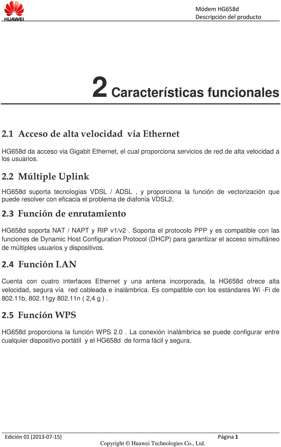 Modem Residencial VDSL2 HG658d Descripción de Producto - PDF Free Download