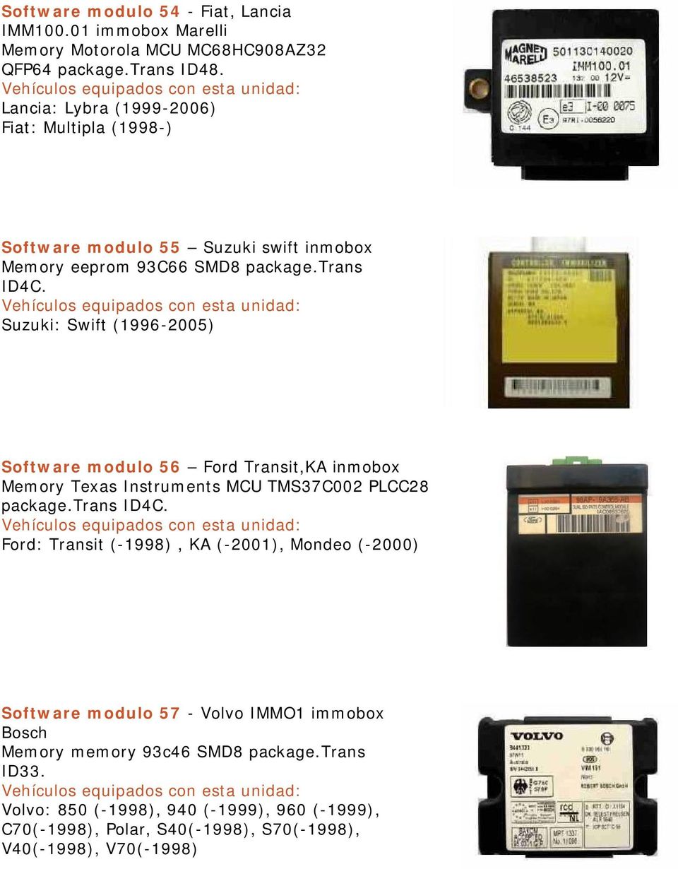 Suzuki: Swift (1996-2005) Software modulo 56 Ford Transit,KA inmobox Memory Texas Instruments MCU TMS37C002 PLCC28 package.trans ID4C.