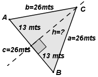 99 Por lo tanto, el perímetro será igual a: Calculemos al área del triangulo: Ahora el Semiperímetro será igual a: Calculemos el área por medio de la ecuación de Herón Ejemplo: En un triangulo
