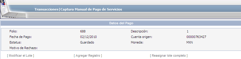 Pago de Servicios /Captura Múltiple/Agregar Registros Teléfonos de México, Tarjetas de Crédito y CFE Da clic en