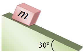 19. Un bloque de masa m se libera desde lo más alto de un plano inclinado rugoso y se desliza hacia abajo con una aceleración constante.