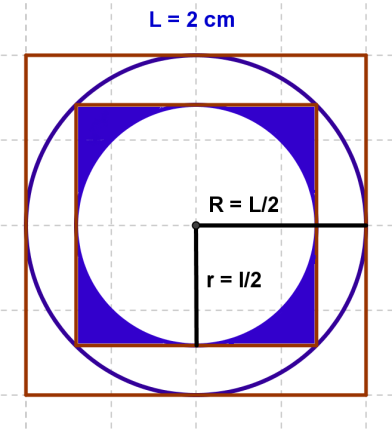 22. En un cuadrado de 2 m de lado se inscribe un círculo y en este círculo un cuadrado y en este otro círculo. Hallar el área comprendida entre el último cuadrado y el último círculo. (**) 23.