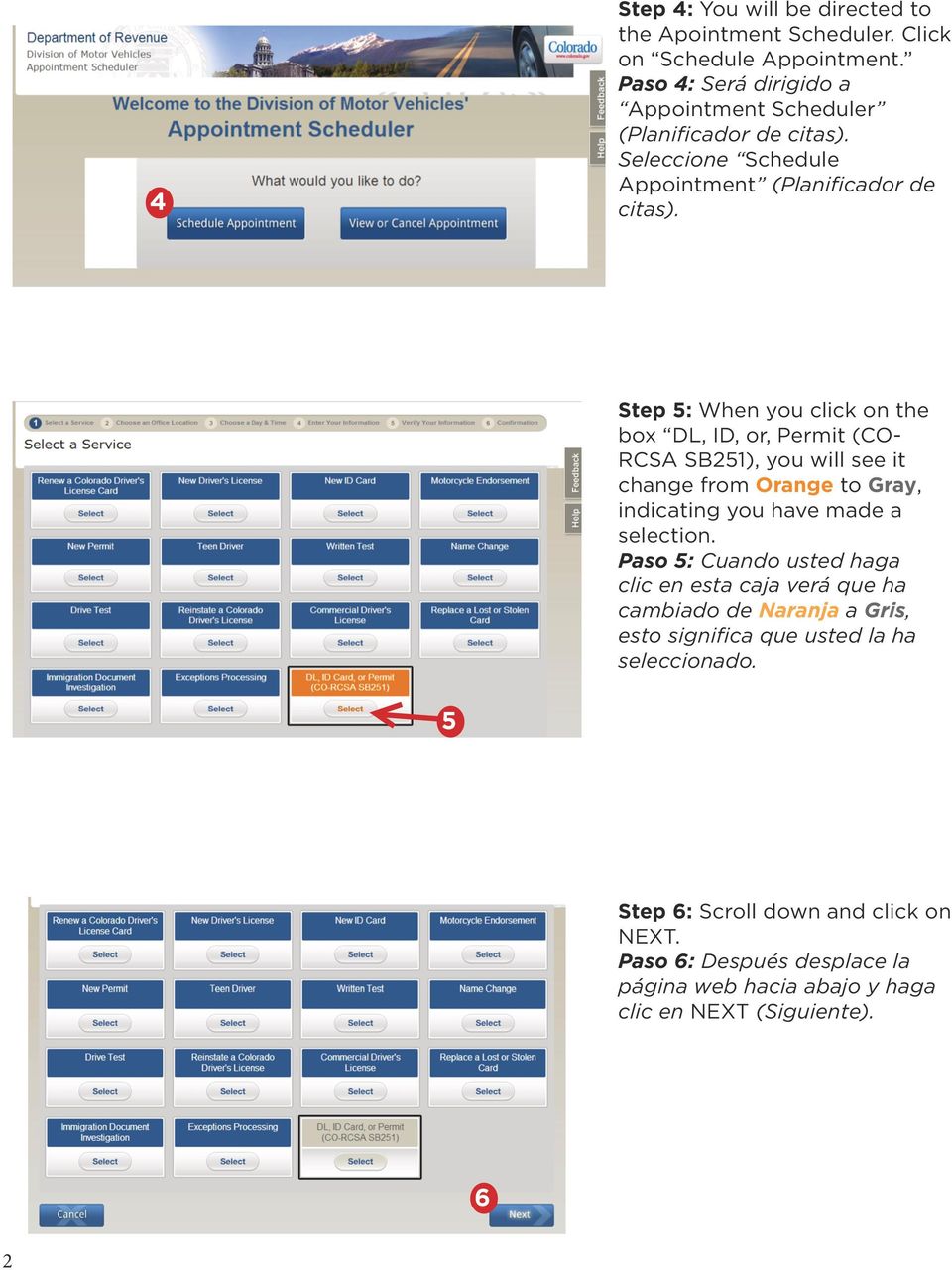 Step 5: When you click on the box DL, ID, or, Permit (CO- RCSA SB251), you will see it change from Orange to Gray, indicating you have made a selection.