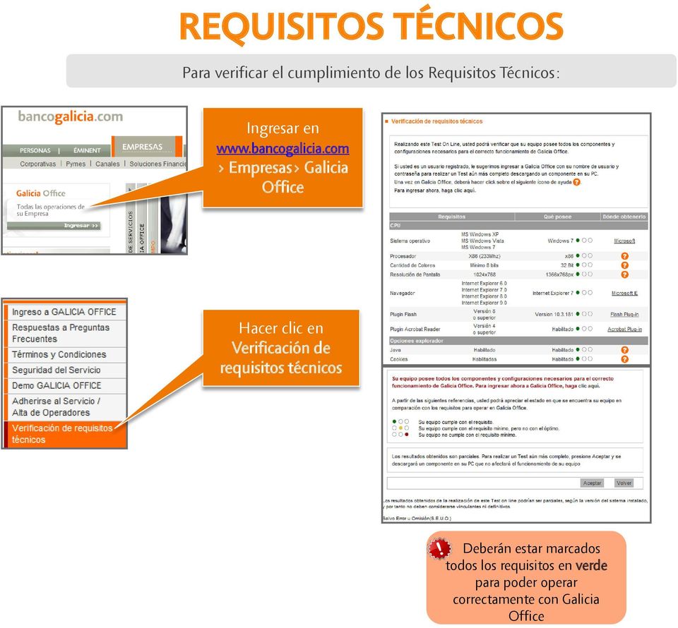 com > Empresas> Galicia Office Hacer clic en Verificación de requisitos