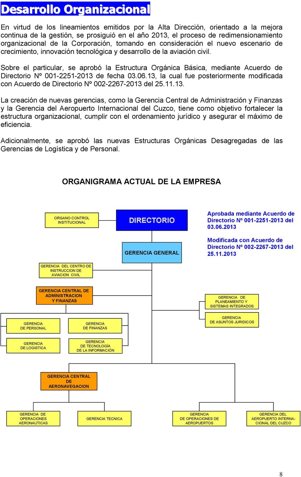 Sobre el particular, se aprobó la Estructura Orgánica Básica, mediante Acuerdo de Directorio Nº 001-2251-2013 de fecha 03.06.