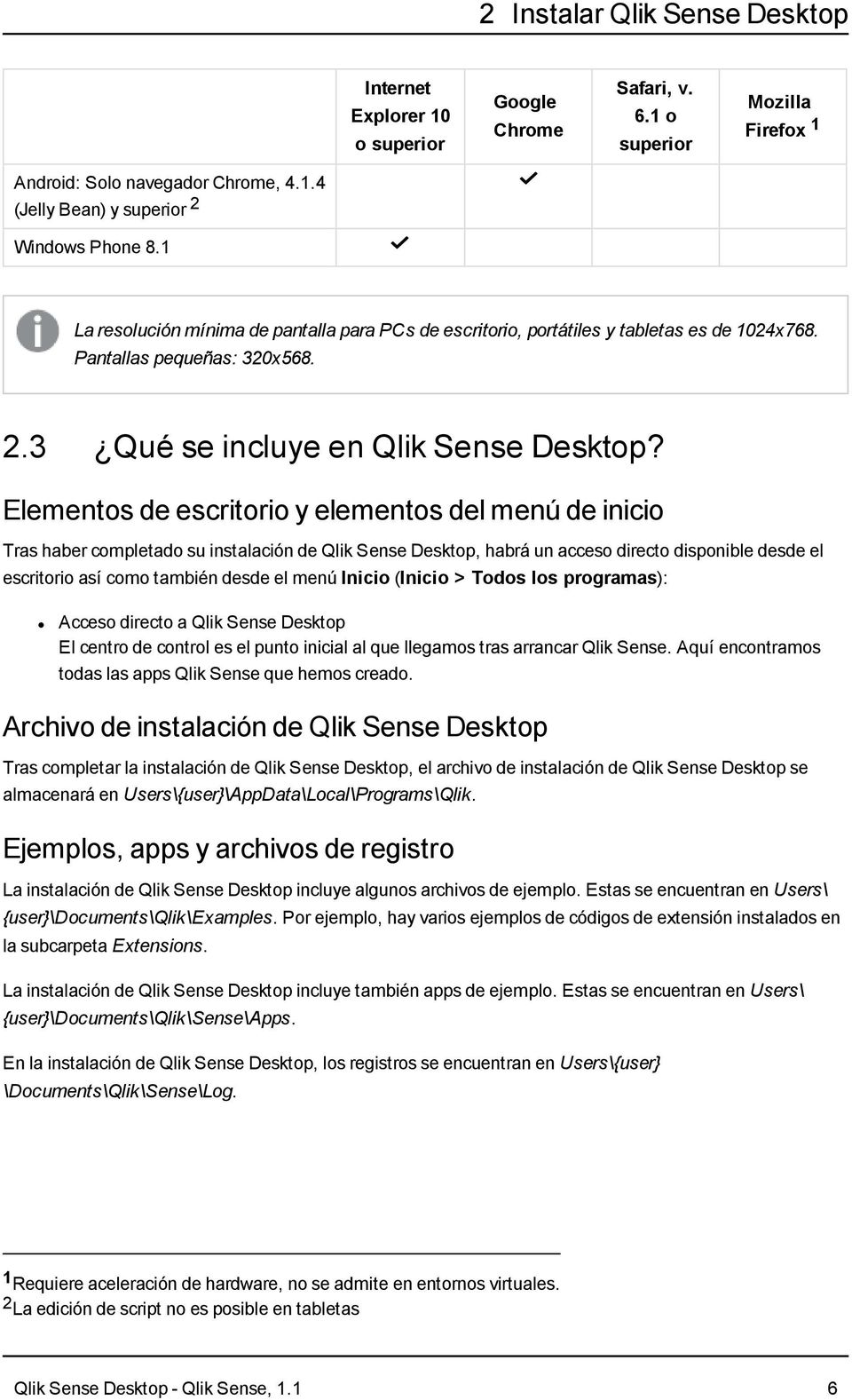 Elementos de escritorio y elementos del menú de inicio Tras haber completado su instalación de Qlik Sense Desktop, habrá un acceso directo disponible desde el escritorio así como también desde el