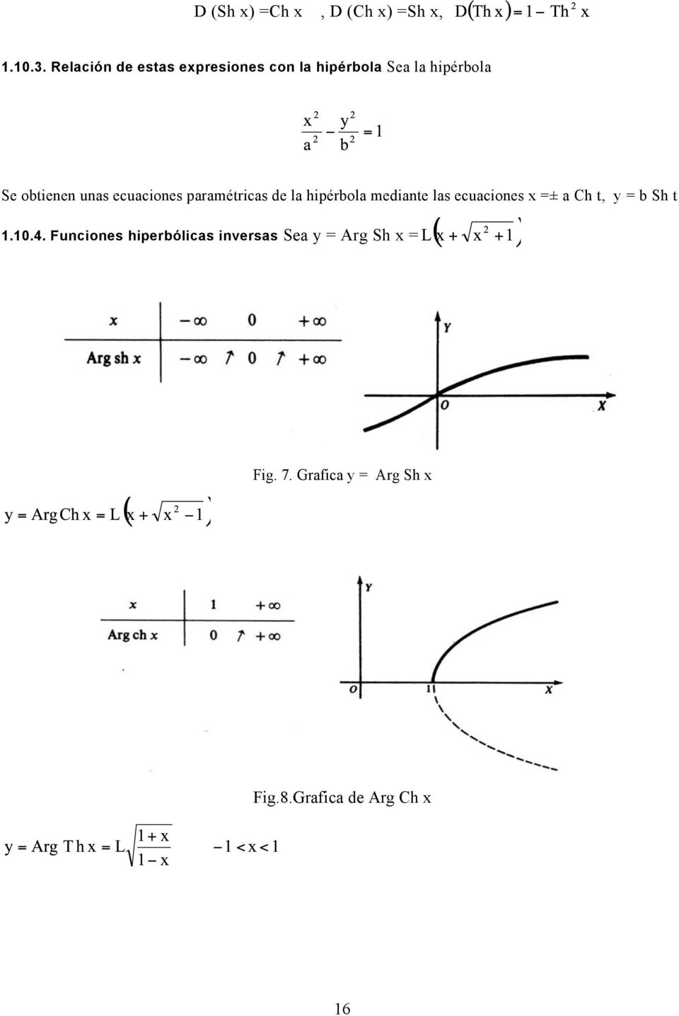 ecuaciones paramétricas de la hipérbola mediante las ecuaciones x =± a Ch t, y =