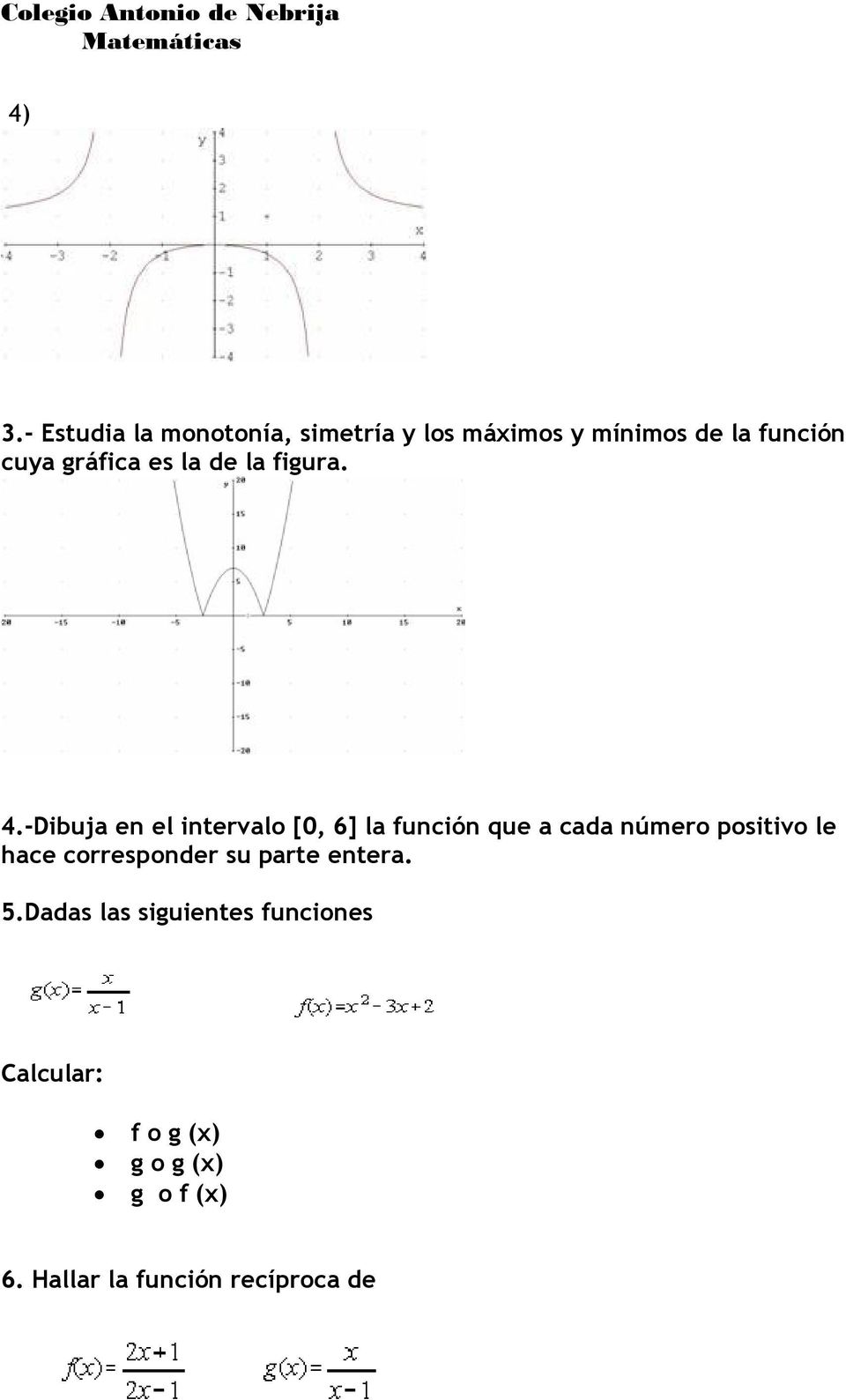 -Dibuja en el intervalo [0, 6] la función que a cada número positivo le hace