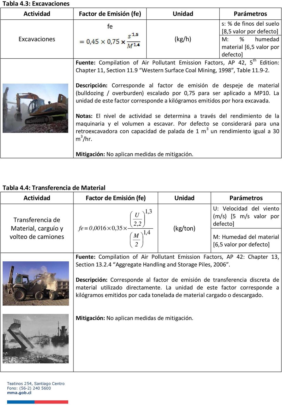 Compilation of Air Pollutant Emission Factors, AP 42, 5 th Edition: Chapter 11, Section 11.9 Western Surface Coal Mining, 1998, Table 11.9-2.