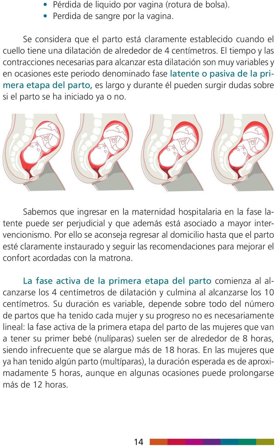 El tiempo y las contracciones necesarias para alcanzar esta dilatación son muy variables y en ocasiones este periodo denominado fase latente o pasiva de la primera etapa del parto, es largo y durante