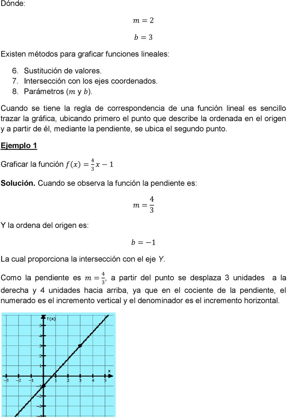pendiente, se ubica el segundo punto. Ejemplo 1 Graficar la función f x = 4 3 x 1 Solución.