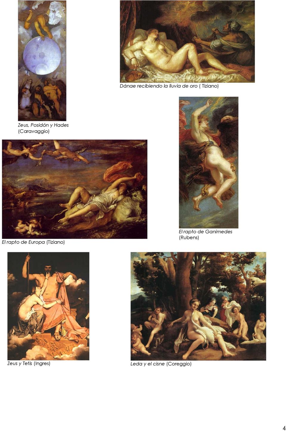 Europa (Tiziano) Zeus y Tetis (Ingres) El rapto