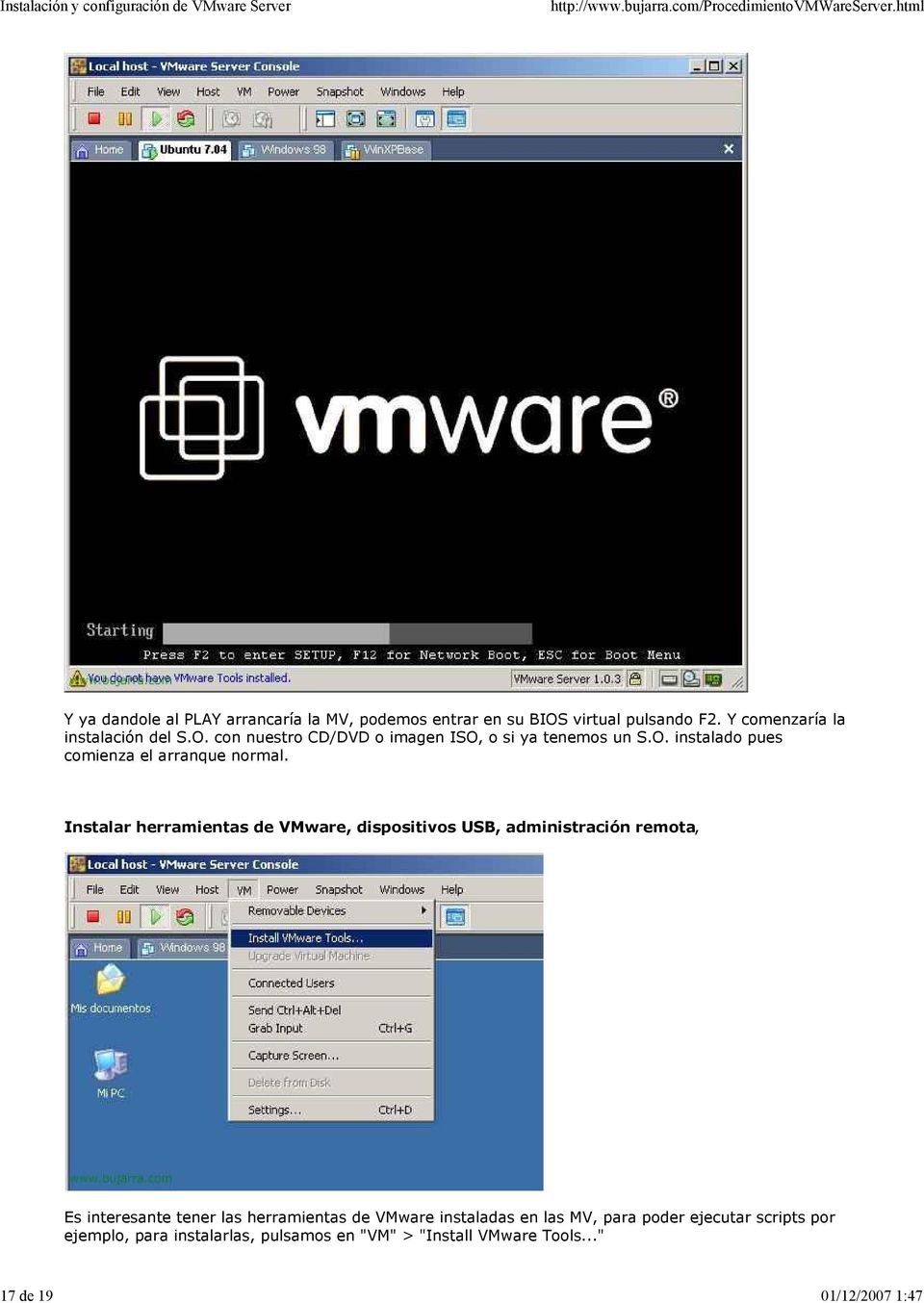 Instalar herramientas de VMware, dispositivos USB, administración remota, Es interesante tener las herramientas de VMware